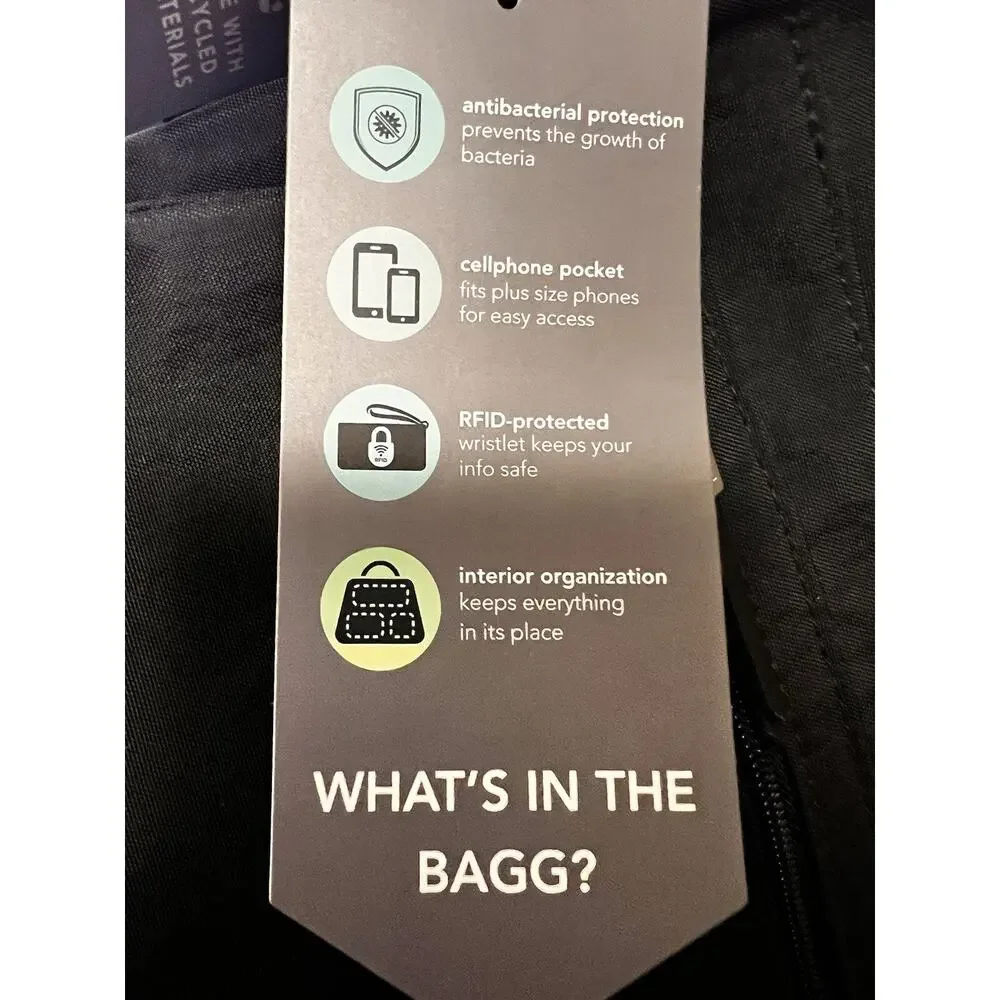 baggallini Crossbody Bag Black RFID Protection Organization Antibacterial Pocket